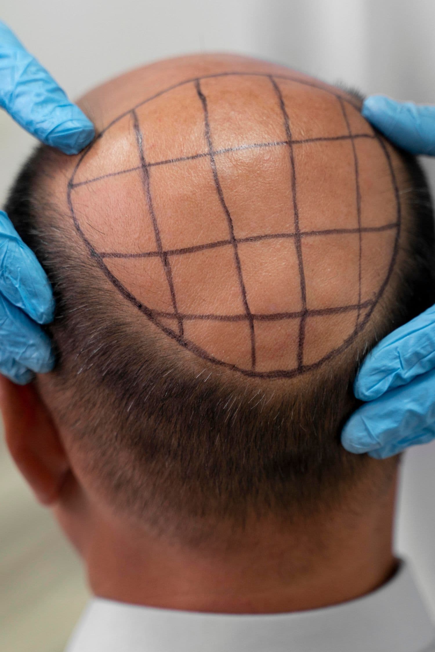 Hair transplant treatment area being carefully mapped
